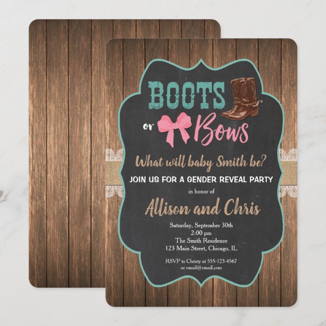 Geschlecht offenbart Einladungsschuhe und Bögen Einladung (Vorne/Hinten)