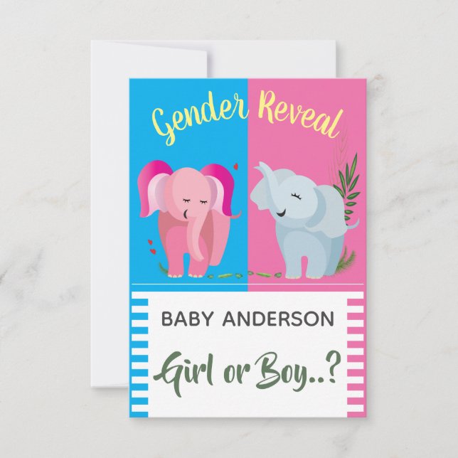 Geschlecht offenbart Elephant Girl Boy Baby Shower Einladung (Vorderseite)