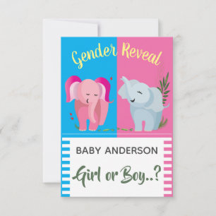 Geschlecht offenbart Elephant Girl Boy Baby Shower Einladung