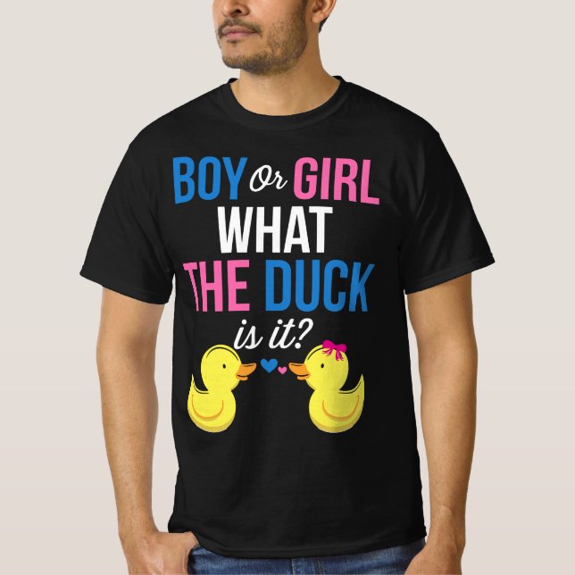 Geschlecht offenbart Junge oder Mädchen, was die E T-Shirt (Vorderseite)