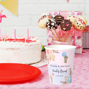 Geschlecht offenbart Party Pampas Teddy Bär pink b Pappbecher