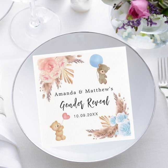 Geschlecht offenbart Party Pampas Teddy Bären Mädc Serviette (Von Creator hochgeladen)