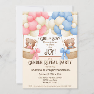 Geschlecht offenbart Party Pink & Blue Ballon Bear Einladung
