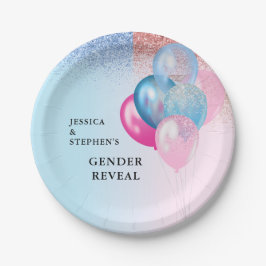 Geschlecht offenbart Pink Blue Balloons Glitzer Pappteller