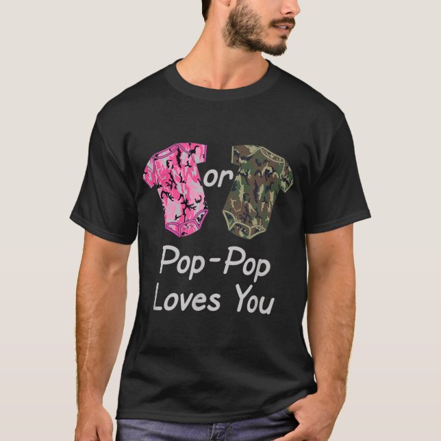 Geschlecht offenbart Pop-Pop Rosa oder grüne Camou T-Shirt (Vorderseite)
