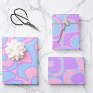 Geschlecht offenbart rosa blaue Groovy Retro einzi Geschenkpapier Set