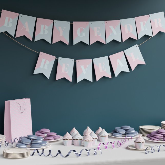 Geschlecht offenbart rosa und blaue moderne Babydu Wimpelkette (Pink and Blue Bunting Flags for your Gender Reveal Baby Shower)