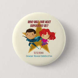 Geschlecht offenbart Superhelden Niedliches blaues Button