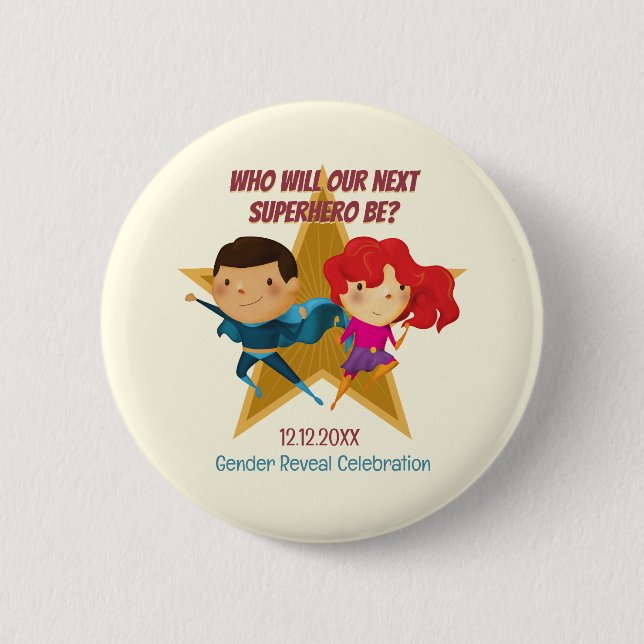 Geschlecht offenbart Superhelden Niedliches blaues Button (Vorderseite)
