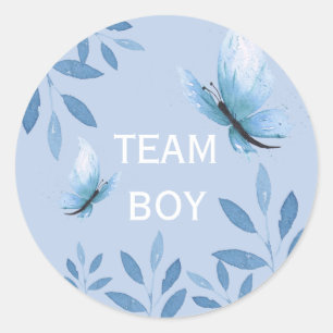 Geschlecht offenbart Team Boy blauen Aquarellblume Runder Aufkleber