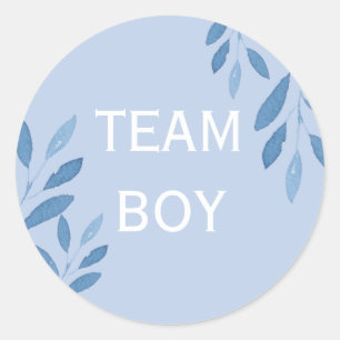 Geschlecht offenbart Team Boy blauen Aquarellblume Runder Aufkleber