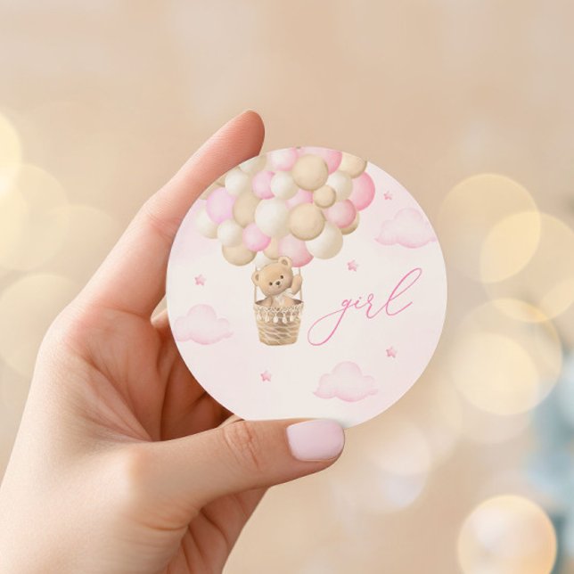 Geschlecht offenbart Teddy Bear Pink Girl Runder Aufkleber (Von Creator hochgeladen)
