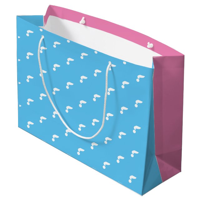Geschlecht: Party Fragezeichen pink und blau Große Geschenktüte (Rückseite Schrägansicht)