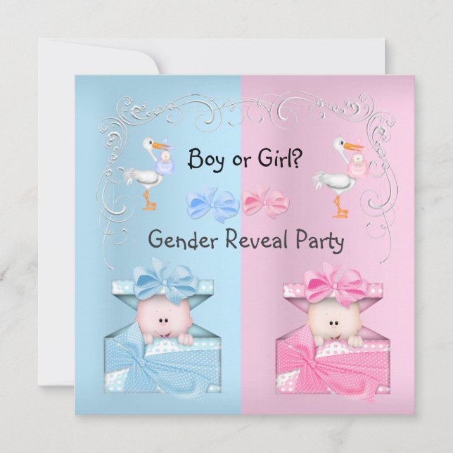 Geschlecht Party Junge oder Mädchen Blau & Rosa Einladung (Vorderseite)
