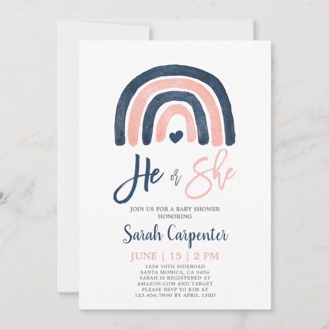 Geschlecht Reveale Regenbogenblau und rosa Dusche Einladung (Vorderseite)
