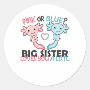 Geschlecht zeigen rosa oder blaue Big Sister Liebe Runder Aufkleber