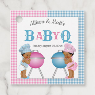 Geschlechterenthüllung Rosa Blau Gingham Baby Q BB Geschenkanhänger