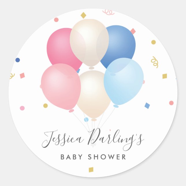 Geschlechtsankündigung | Gender-Neutral-Ballons Ko Runder Aufkleber (Vorderseite)