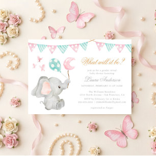 Geschlechtsenthüllung Elefant Elegante Babyparty Einladung