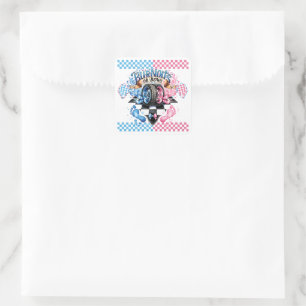 Geschlechtsenthüllung Rosa und Blaue Schleifen und Quadratischer Aufkleber