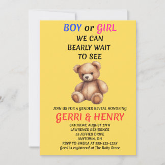 Geschlechtsenthüllungs-Einladung Teddybär