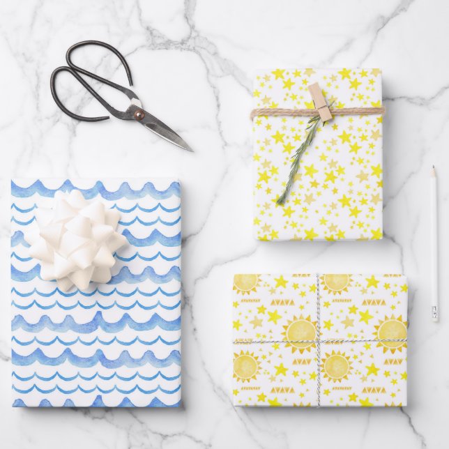 Geschlechtsneutrale 1. Reise um die Sonne zum Gebu Geschenkpapier Set (Vorderseite)