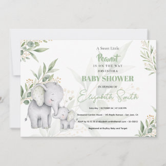 Geschlechtsneutrale Babyparty-Elefant Eukalyptus Einladung