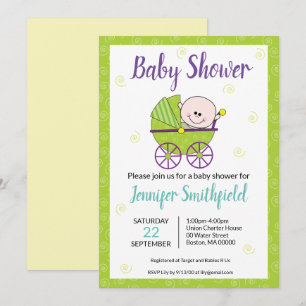 Geschlechtsneutrale Babyparty-Kinderwagen Einladung
