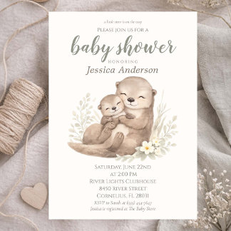 Geschlechtsneutrale Cottagecore-Boho-Otter-Baby-Pa Einladung