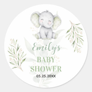 Geschlechtsneutrale Elefanten-Grün-Baby-Party Runder Aufkleber