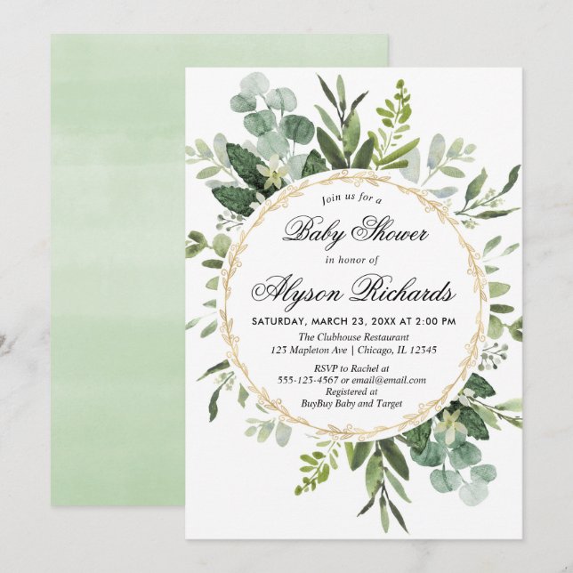 Geschlechtsneutrale Eucalyptus foliage Babydusche Einladung (Vorne/Hinten)