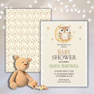 Geschlechtsneutrale Eule- und Mond-Baby-Shower-Ein Einladung