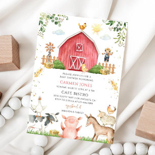 Geschlechtsneutrale Farmtiere-Baby-Party Einladung