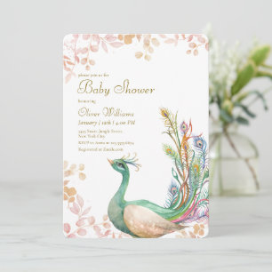 Geschlechtsneutrale moderne elegante Pfau-Baby-Par Einladung