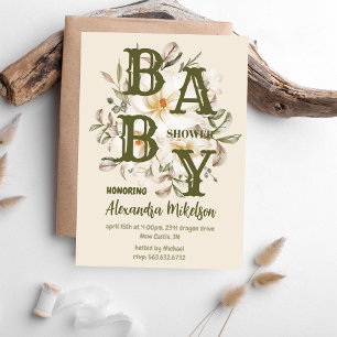 Geschlechtsneutrale Vintage-Blumen-Baby-Party Einladung