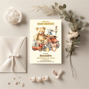 Geschlechtsneutrale Vintage-Spielzeuge Baby Shower Einladung