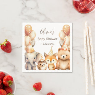 Geschlechtsneutrale Wasserfarben-Tiere-Baby-Party Serviette
