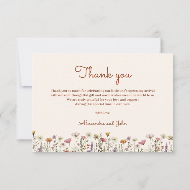 Geschlechtsneutrale Wildblume Boho Baby Shower Mitteilungskarte (Vorderseite)