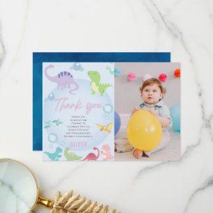 Geschlechtsneutraler Dinosaurier-Pool Party Geburt Dankeskarte