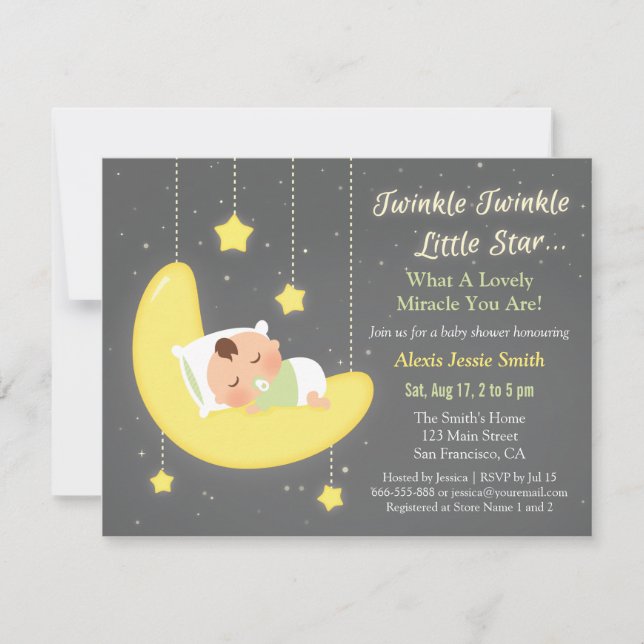 Geschlechtsneutraler Twinkle Little Star Baby Dusc Einladung (Vorderseite)