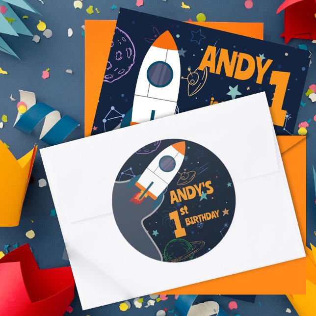 Geschlechtsneutraler Weltraum zum ersten Geburtsta Runder Aufkleber (Gender Neutral Outer Space First Birthday Classic Round Sticker)