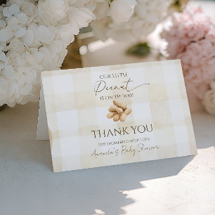 Geschlechtsneutrales Beige Gingham Erdnuss Babypar Dankeskarte