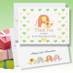 Geschlechtsneutrales Elefantenthema-Baby-Shower Dankeskarte
