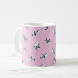 Geschleuderte Wasserfarben-Haie auf Hellrosa Kaffeetasse