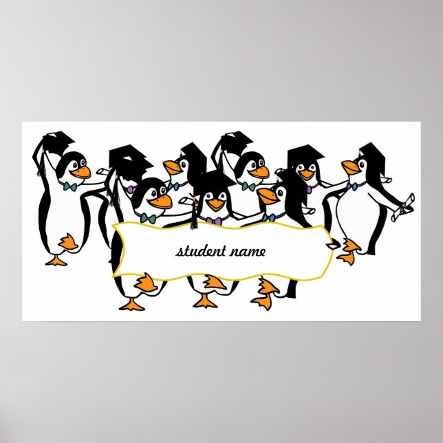 Geschlossen Pinguine mit Banner Poster (Vorne)