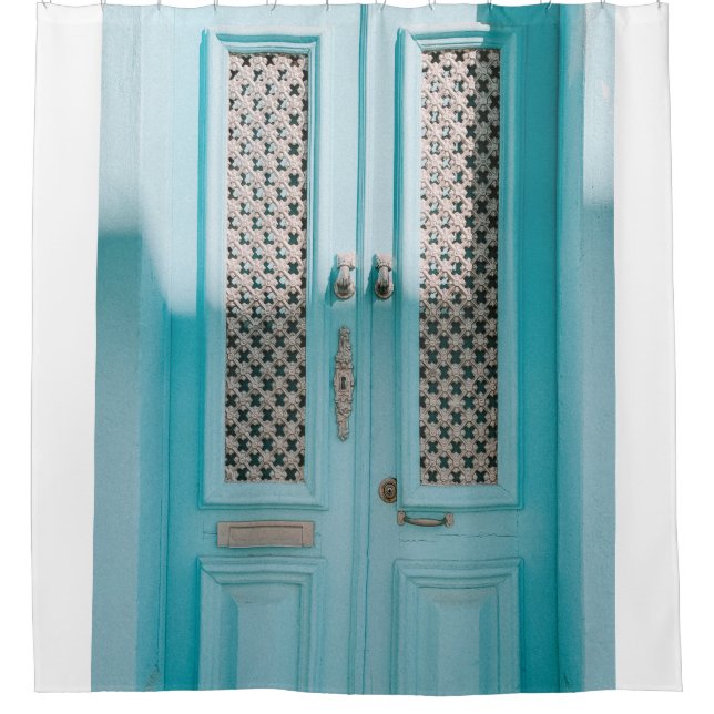 GESCHLOSSENE AQUAMARINE FRANZÖSISCHE TÜREN DUSCHVORHANG (Vorderseite)