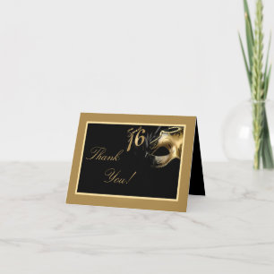 Geschlossene Dankeschön Karte Sweet 16 Gold Black