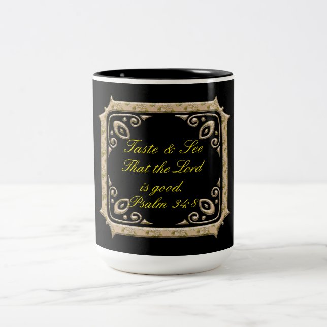 Geschmack & Sehen, dass der Herr ist gut. Psalm 34 Zweifarbige Tasse (Mittel)