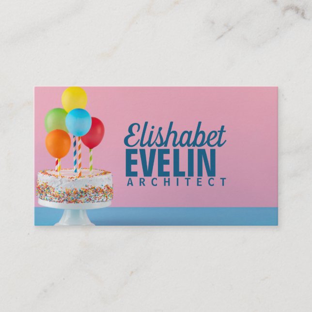 Geschmackvolle Kuchen und bunte Ballons Visitenkarte (Vorderseite)