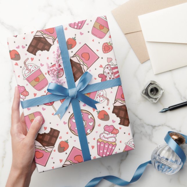 Geschmackvolle Leckereien Retro Valentine's Wrappi Geschenkpapier (Schenken)